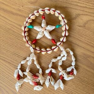 Wind Chime Dream Catcher Circle with Pendants Handmade, Natural Shells, 24x13cm